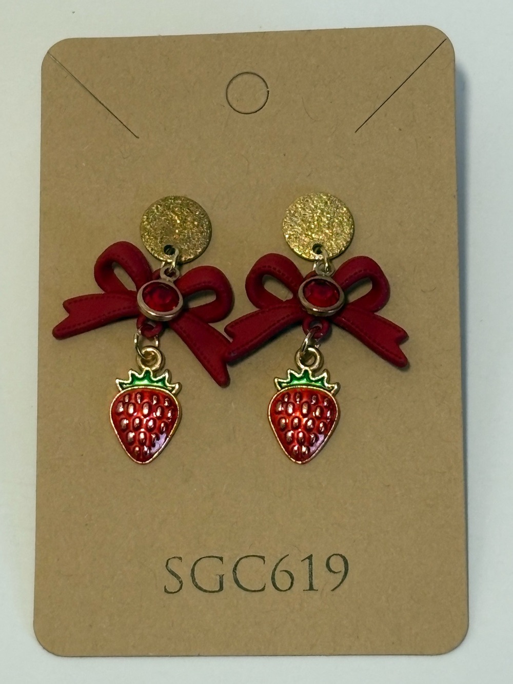 Red Bow & Strawberry Dangle Earrings